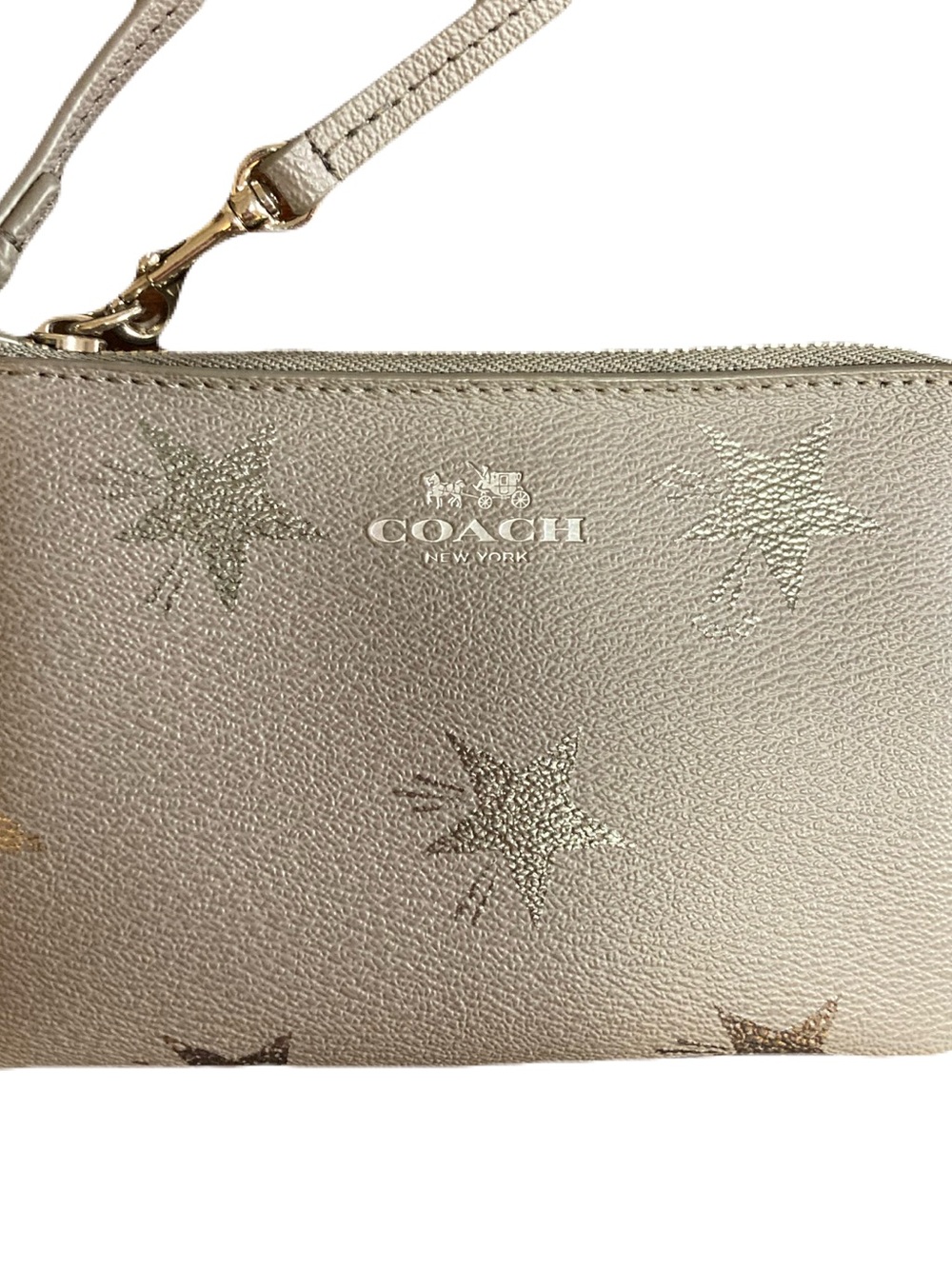 Coach F64645 Star Canyon Gray Leather Corner Zip Wristlet Silver Metallic Stars - Picture 3 of 12